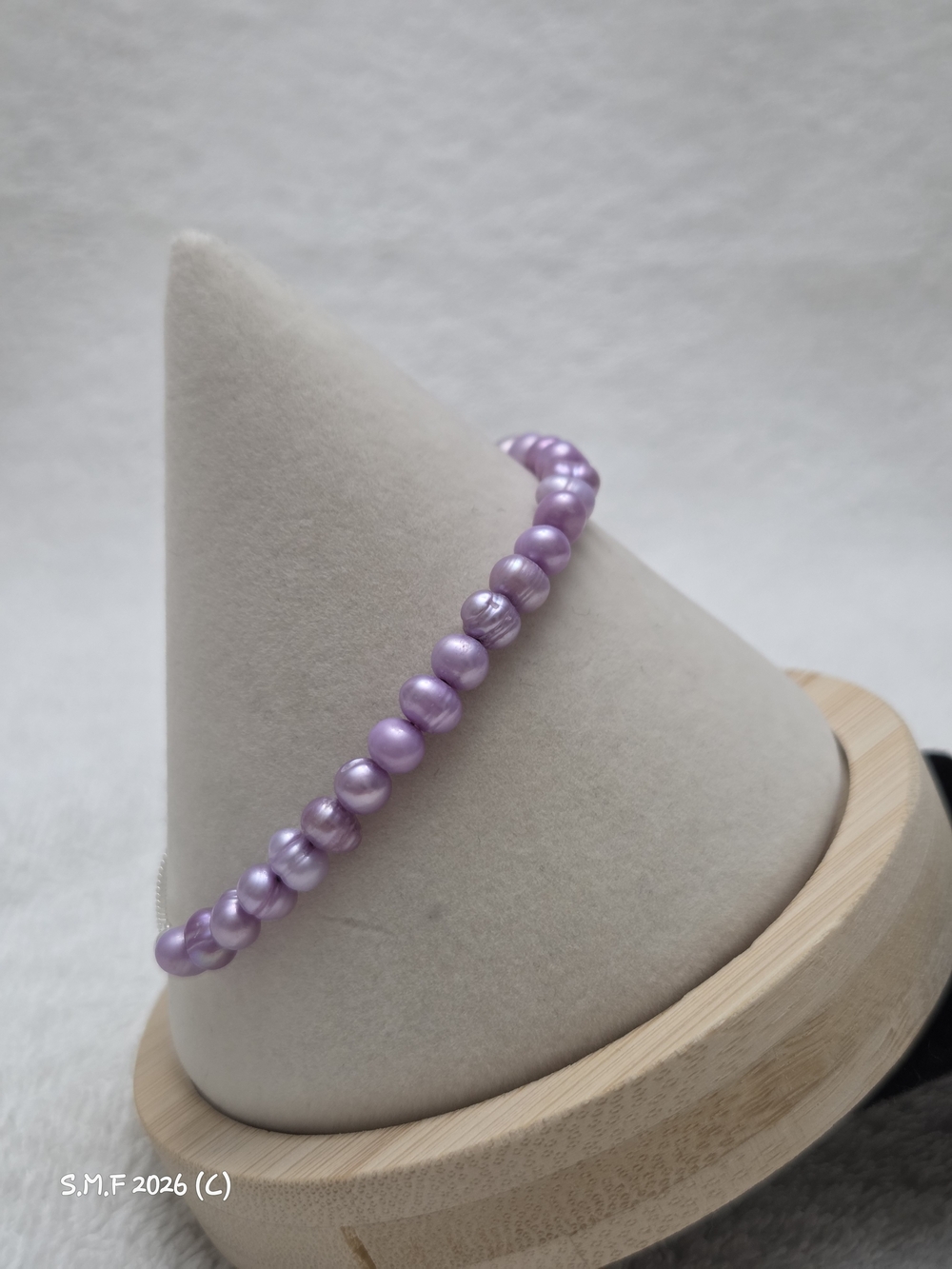 Lavender Freshwater Pearl Beaded Bolo Bracelet in Sterling Silver
